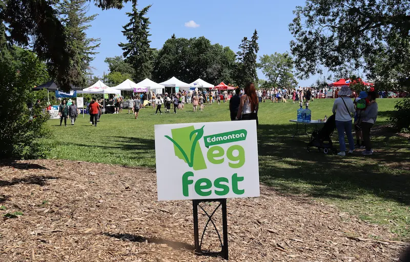 VegFest Edmonton outdoor festival with vendor tents and community gathering